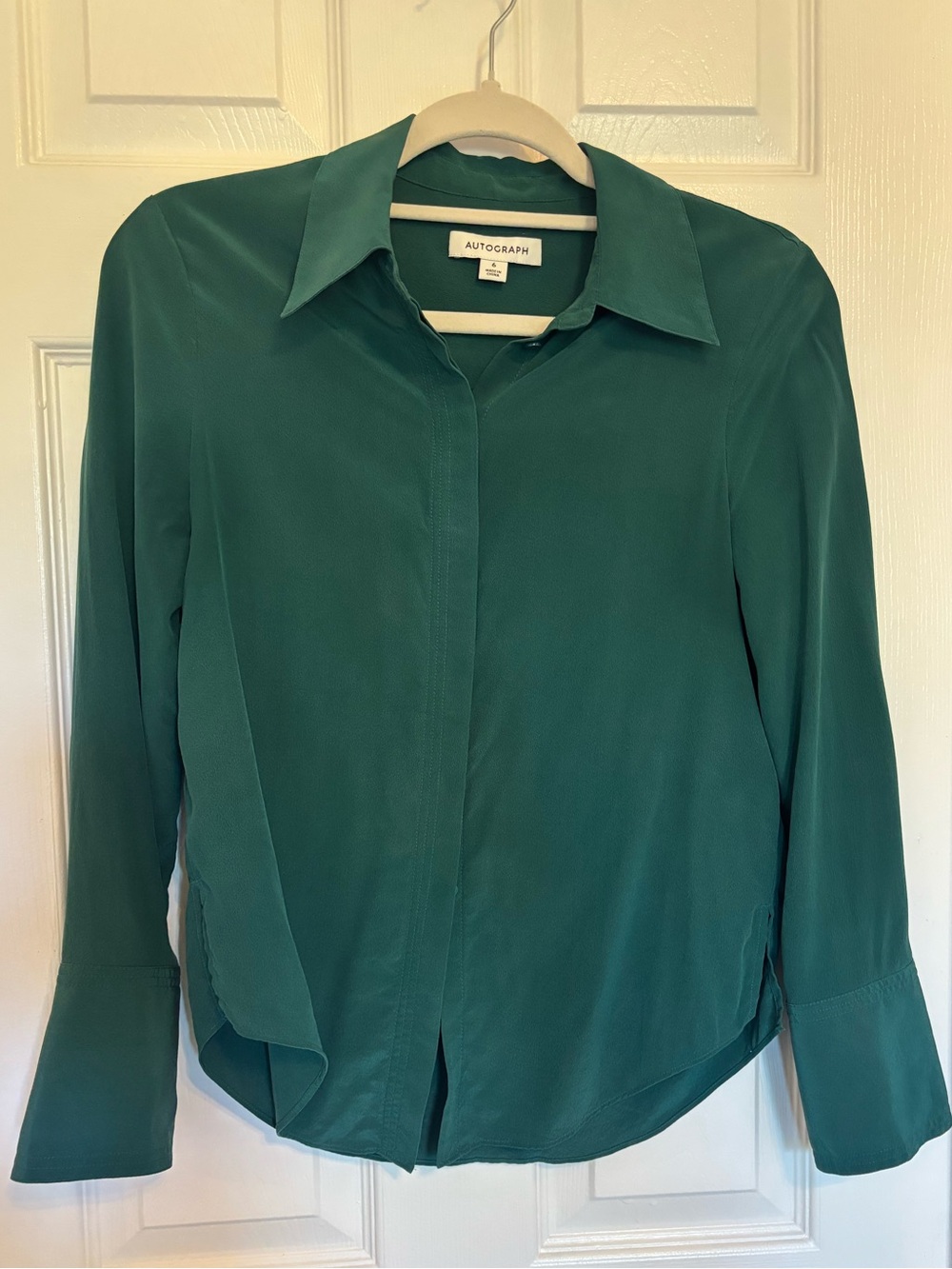 100% silk 💚 Autograph Emerald Teal Button-Front Blouse